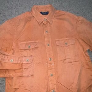 Polo Ralph Lauren Shirt Men's M Orange Long Sleeve Button Up Utility Safari